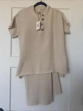 Wishlist Cream Textured Knit Button Henley Top and Pants